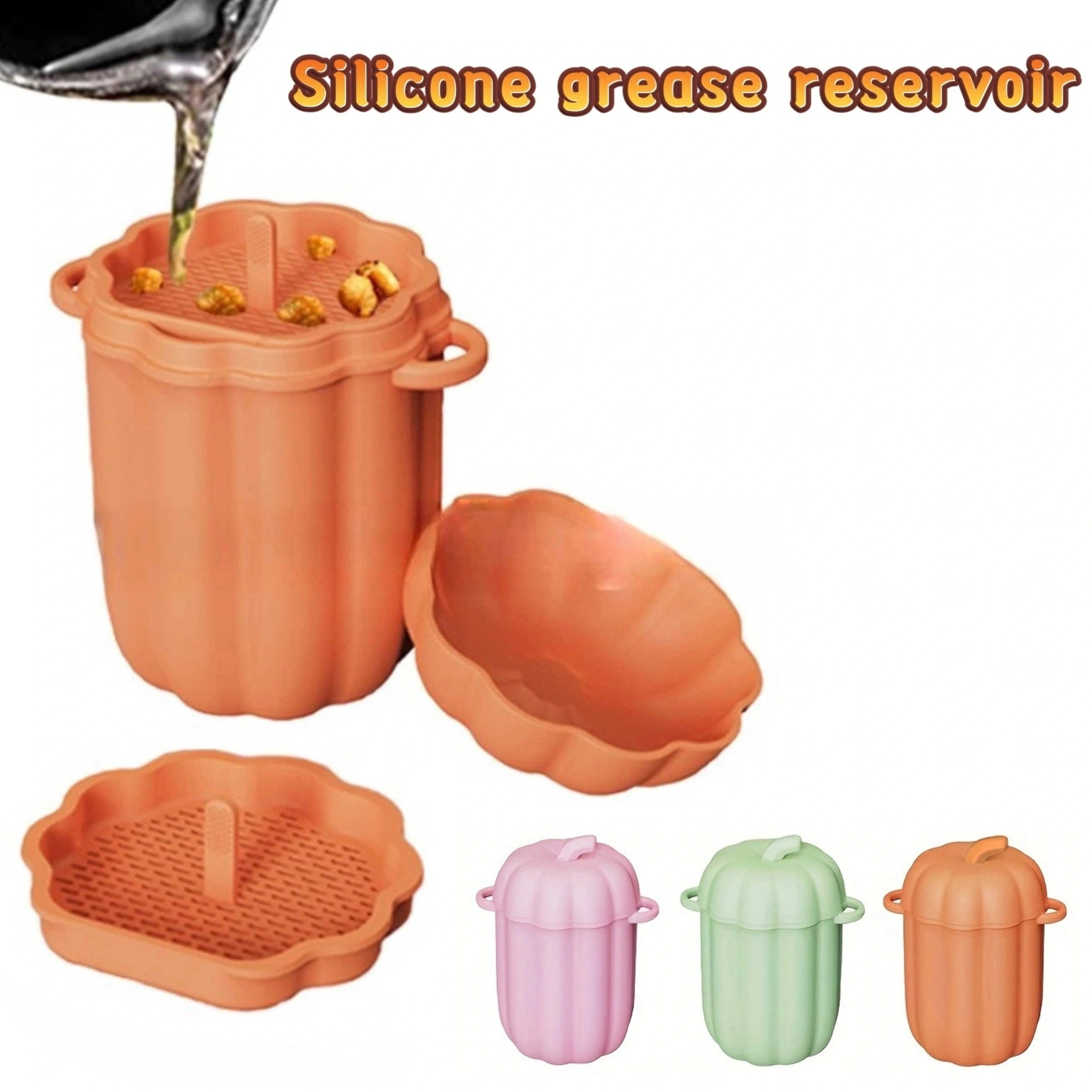 460ml Silicone Bacon Grease Container Pumpkin Shape Bacon Grease