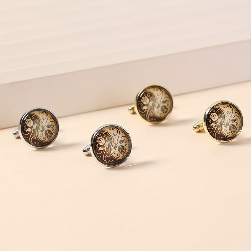 New Arrival Men's Business Flower Carving Stripe Sleeve Buttons & Stylish  Square Patterned Cufflinks