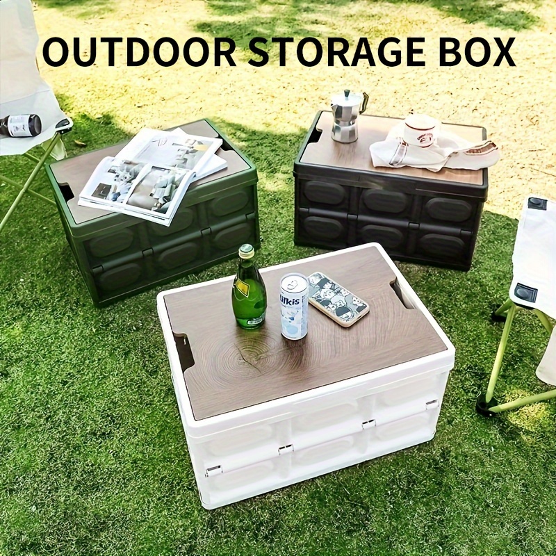 Folding Storage Box, With Wooden Lid, Outdoor Camping Storage Bin