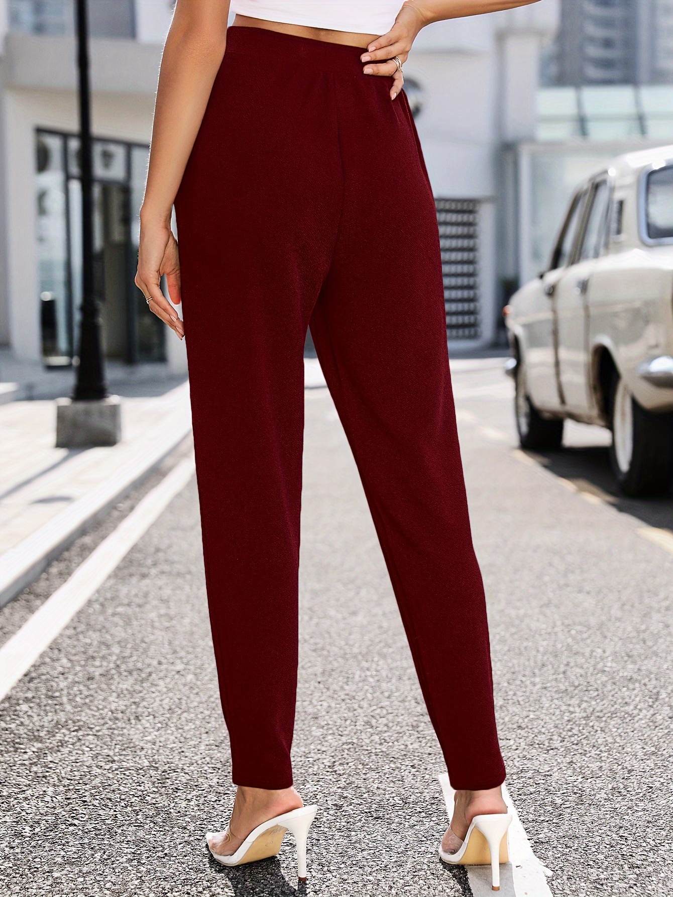 Solid High Waist Pants, Casual Slant Pockets Pants, Women's Clothing