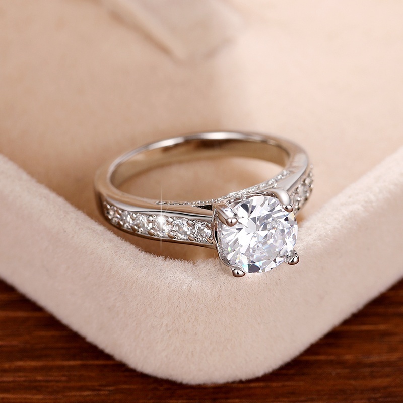 Women Romantic Wedding Ring, 925 Silver Plated Zircon Engagement Ring