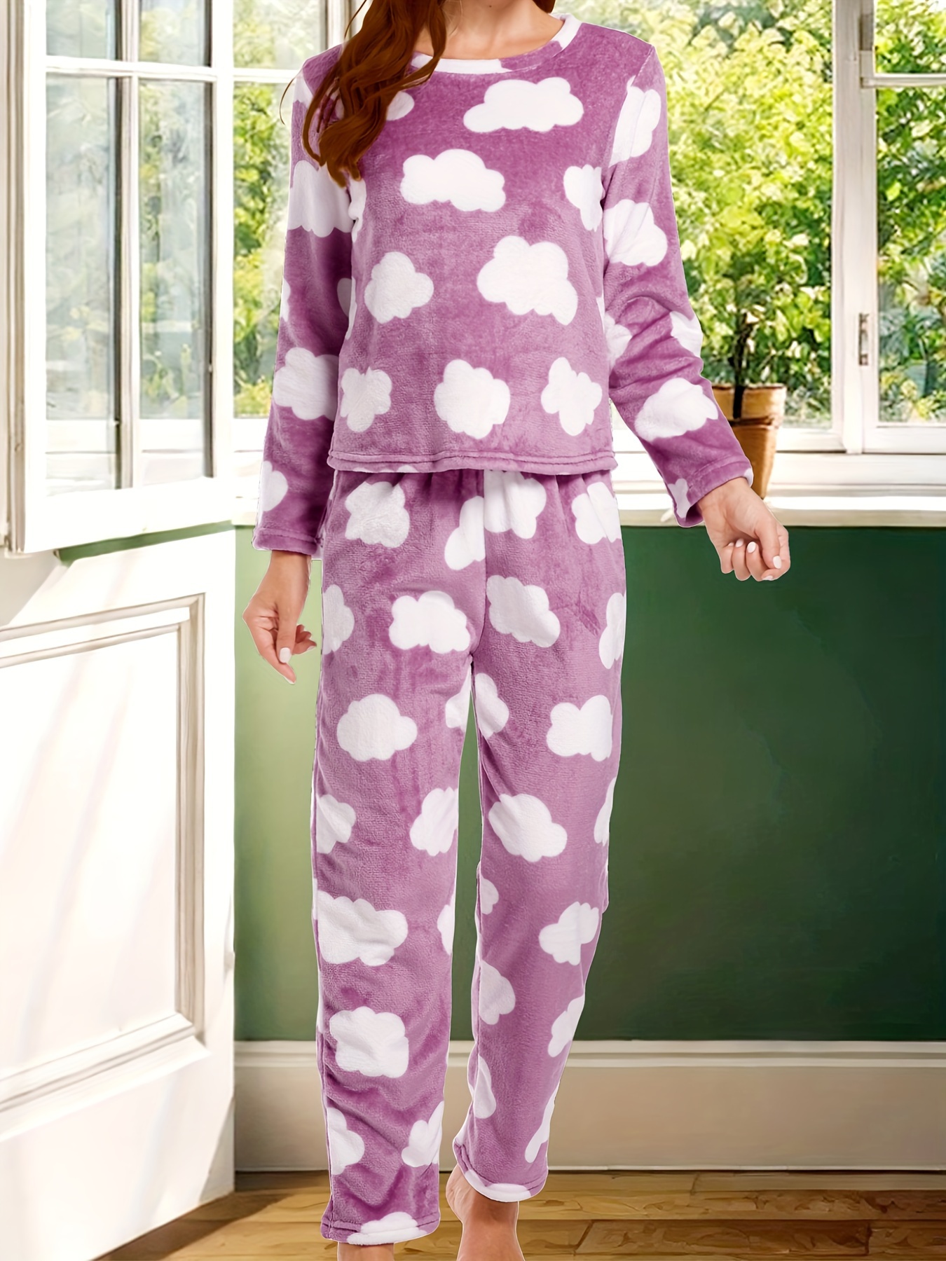 Ladies Pink Rabbit Fleece Pyjama Set with Sherpa Fleece Bottoms – STC Stores