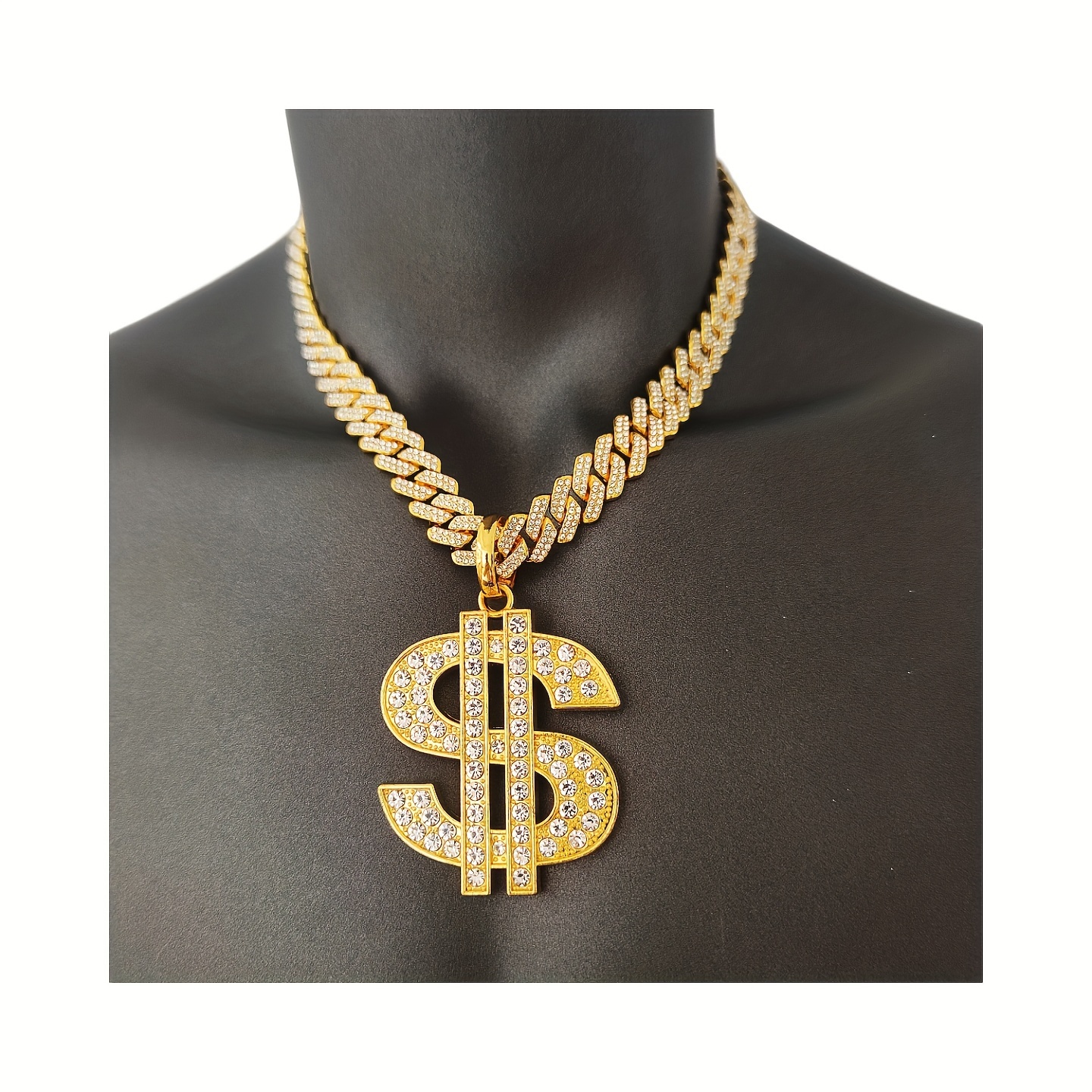 hip-hop plaqué or pour hommes, Bague plaquée or Hip Hop, pendentif en or  Hip Hop, Ensemble de colliers dorés avec bague hip hop, Bague signe dollar  et collier signe patron(2pièces) : 