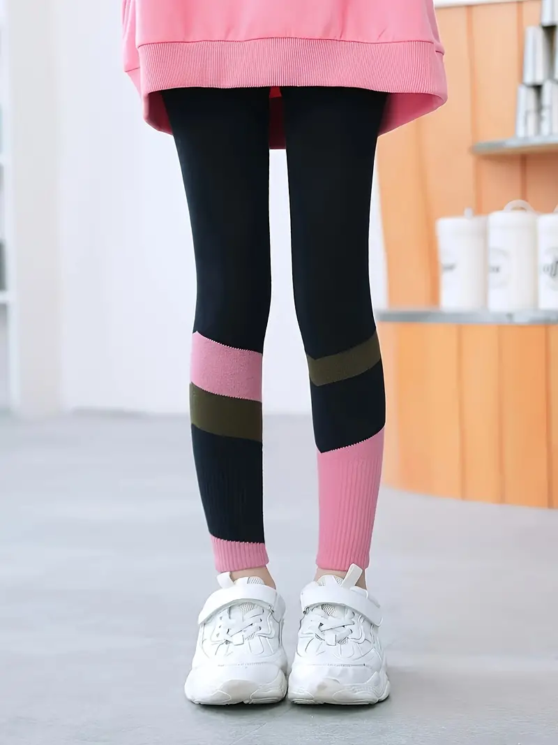 Contrast Color Sports Pants Girls Tight Fit Leggings Spring - Temu