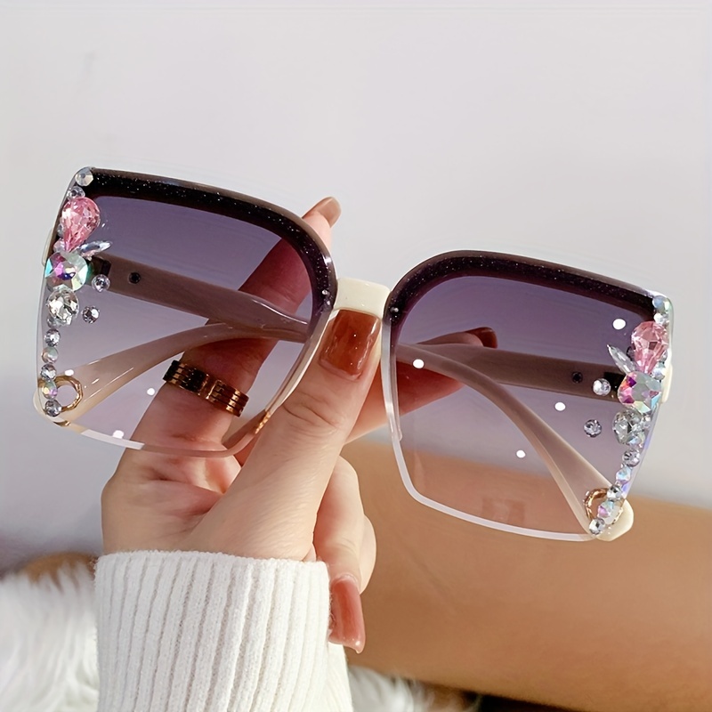 

Luxury Rhinestone Square Fashion Glasses For Women Sparkling Gradient Sun Shades For Party Beach Travel