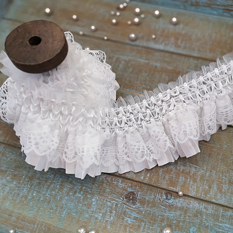 White Tulle Lace Ribbon Pink Pleated Sewing Fabric For Dress Collar Decor  6cm Wide Elastic Trimming Doll Clothes DIY Crafts New