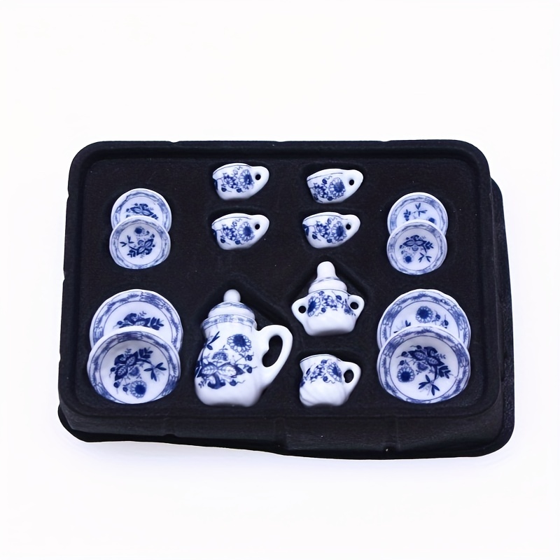 Mini Ceramic Tea Set 1:12 Miniature Flower Pattern Kitchen - Temu