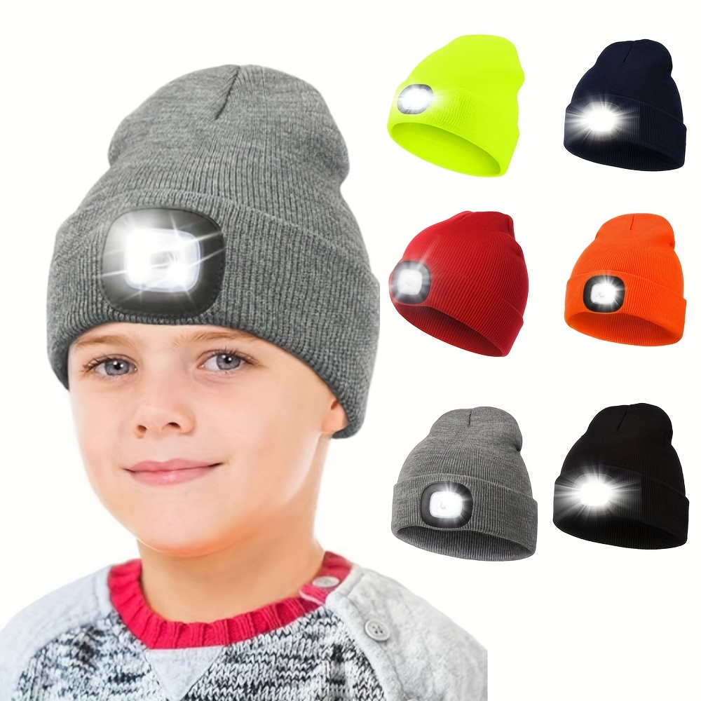 Kids Usb Rechargeable Led Light Winter Warm Knitted Hat - Temu
