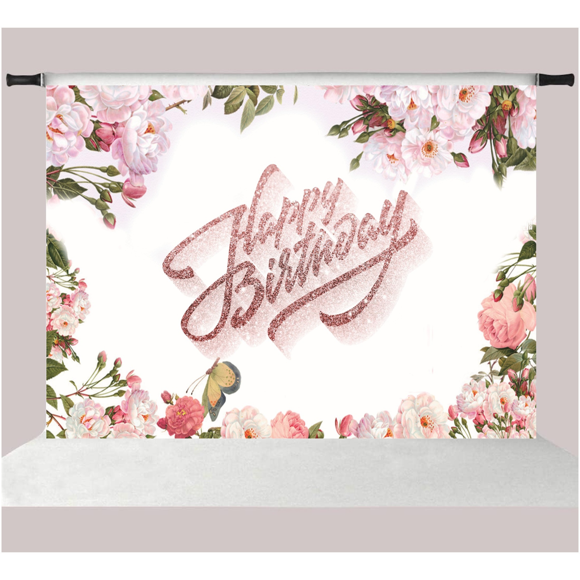 Sfondo di buon compleanno in oro rosa 7 x 5 m con fiocco di perle  glitterate Bokeh sfondo fotografico per adulti bambini Bday decorazioni per  feste di