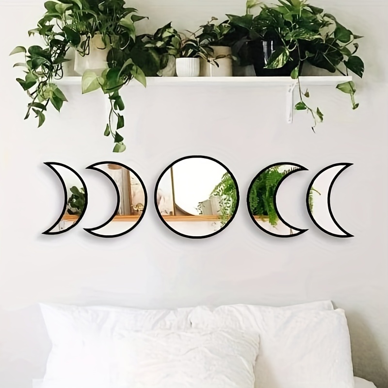 Conjunto de 5 espejos de luna de madera, espejo decorativo, espejo de  tocador montado en la pared, obra de arte para la sala de estar,  dormitorio, dec