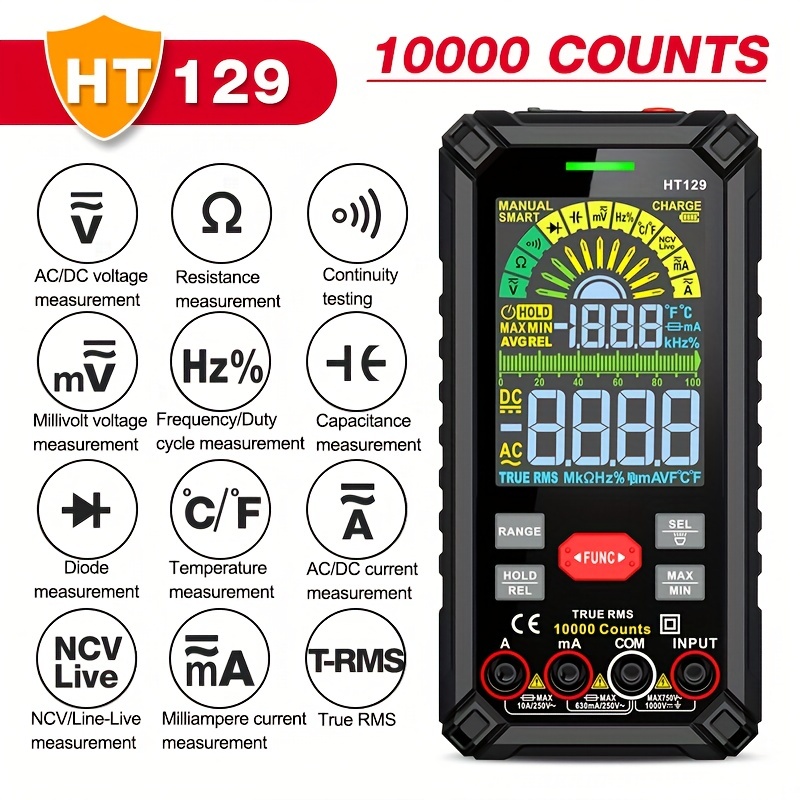 HT129 充電式スマートマルチメーター 10000 カウントヒューズ保護 AC