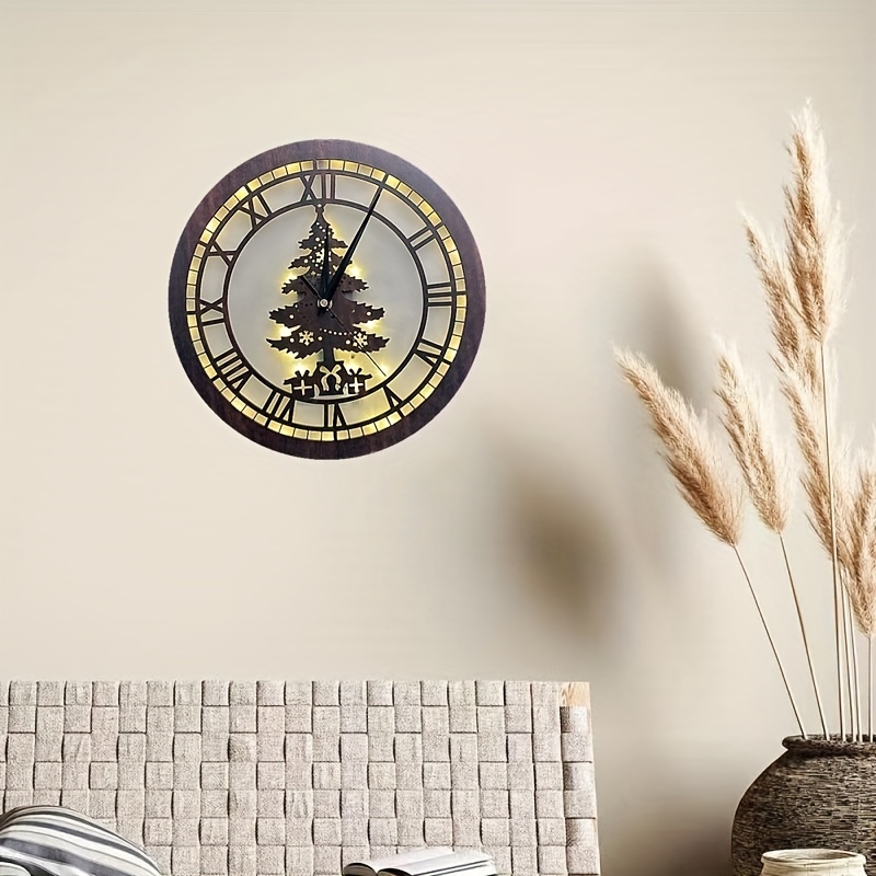 Retro Wooden Christmas LED Lamp with Clock Function