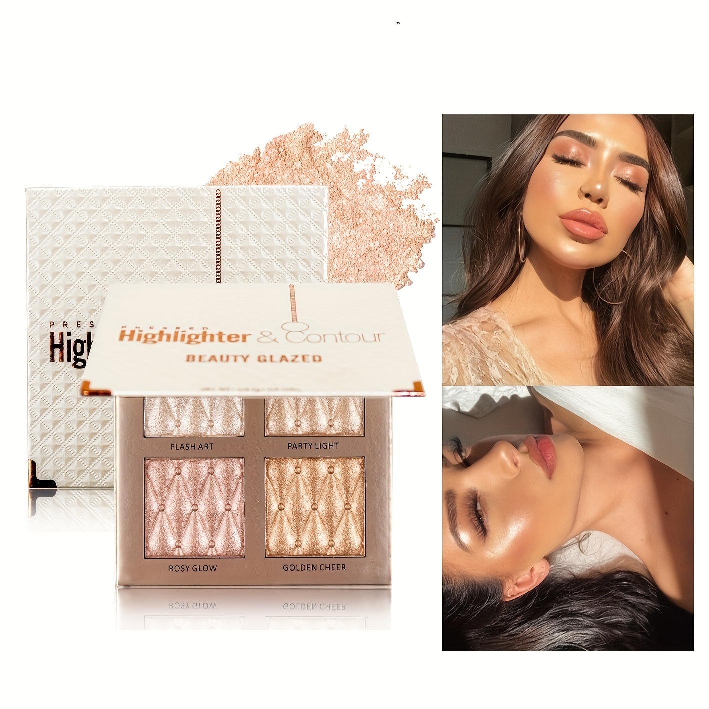 4 Highlighter Palette Glitter Shimmer Pearl for Brightening