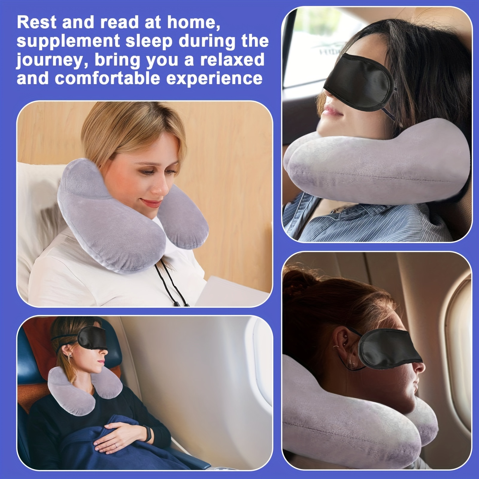 6 PC Travel Pillow Neck Support Head Rest Eye Mask Ear Plug Car Plane Cushion