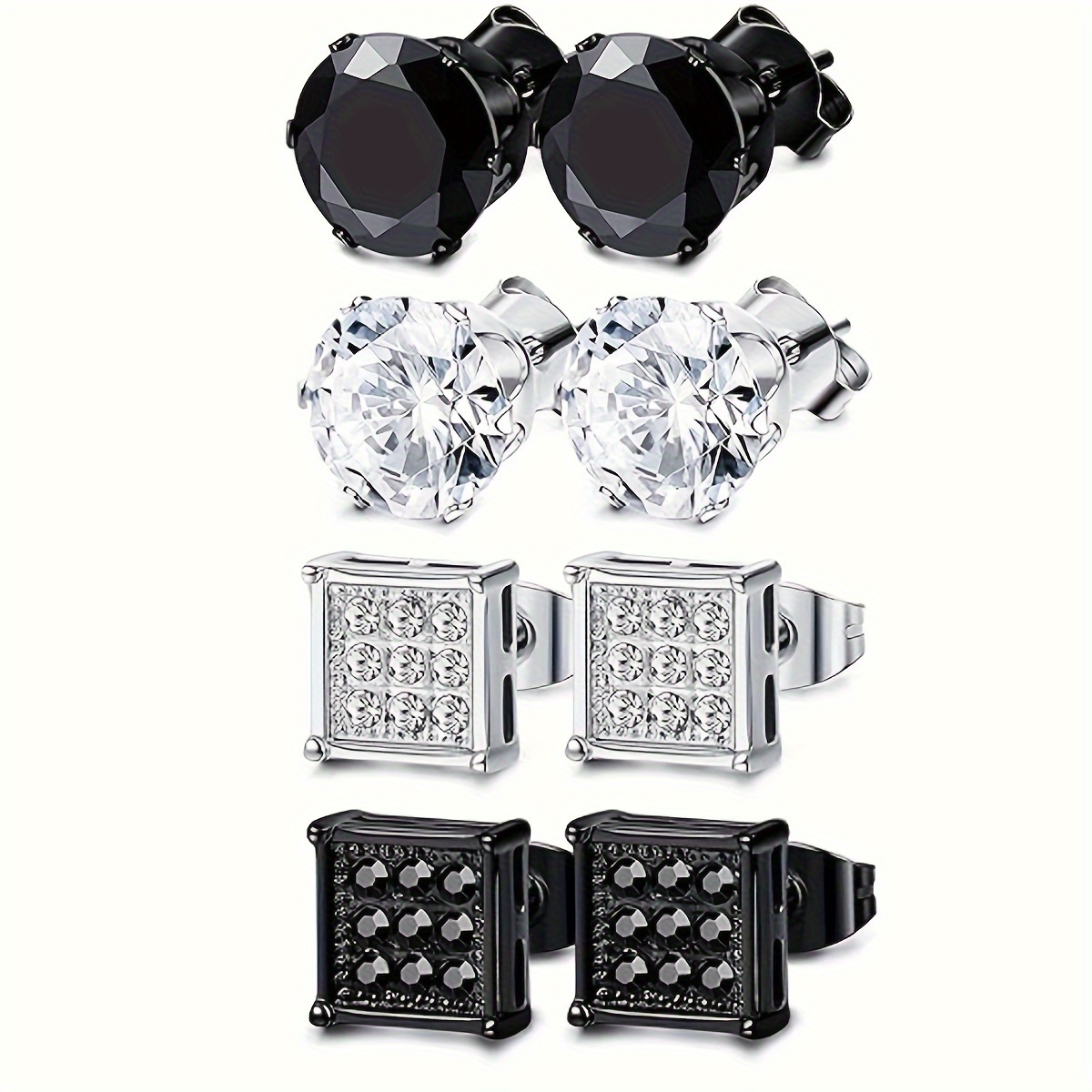 Squared Cubic Zirconia Ear Studs for Men - Pair 6mm