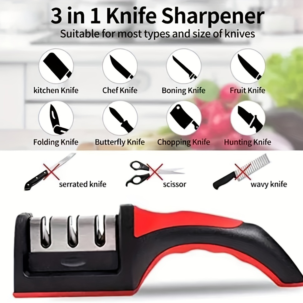  Kitchen Knife Sharpener Professinal 3 Stages Handheld Knife  Sharpeners Tungsten Diamond Ceramic Sharpening Tool To Repair And Polish  Blades Kitchen Gadget RED BLACK (Red) : Everything Else