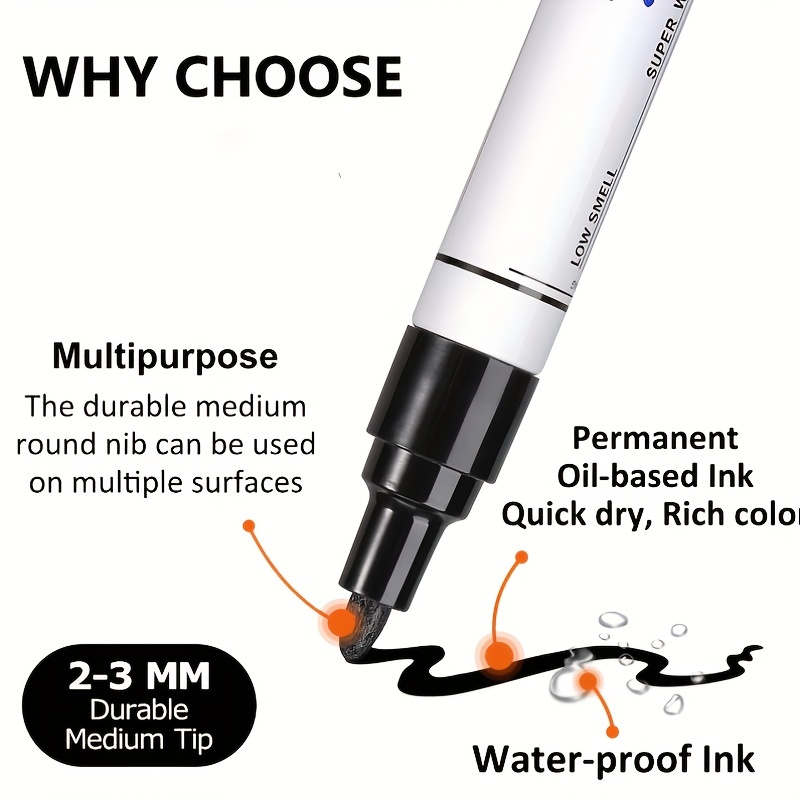 10pcs Waterproof Black Marker Pens With Broad Nib For Logistics, Quick  Drying And Non-erasable Pen For Tagging