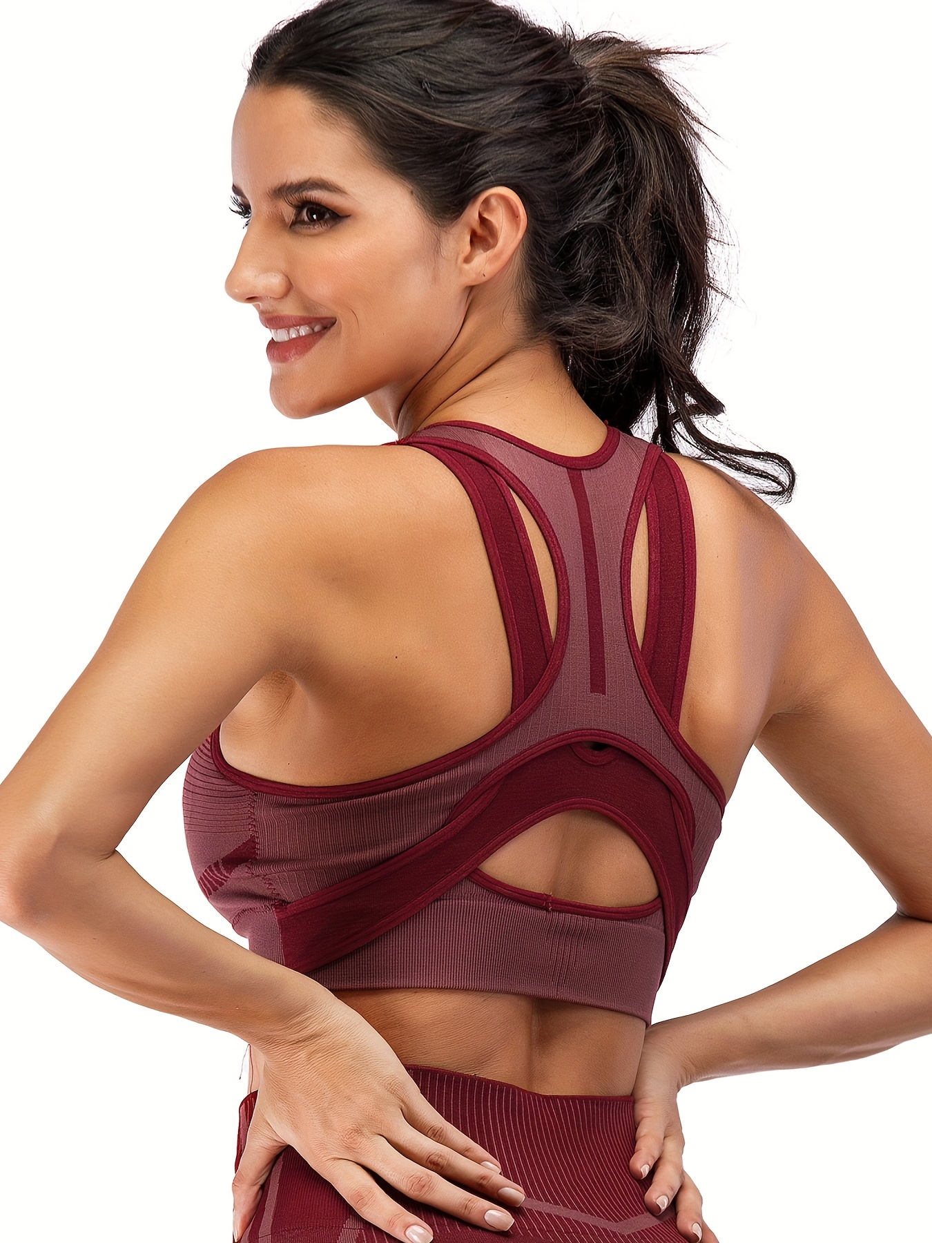 High Impact Strappy Backless Sports Bra With Double Straps - Temu
