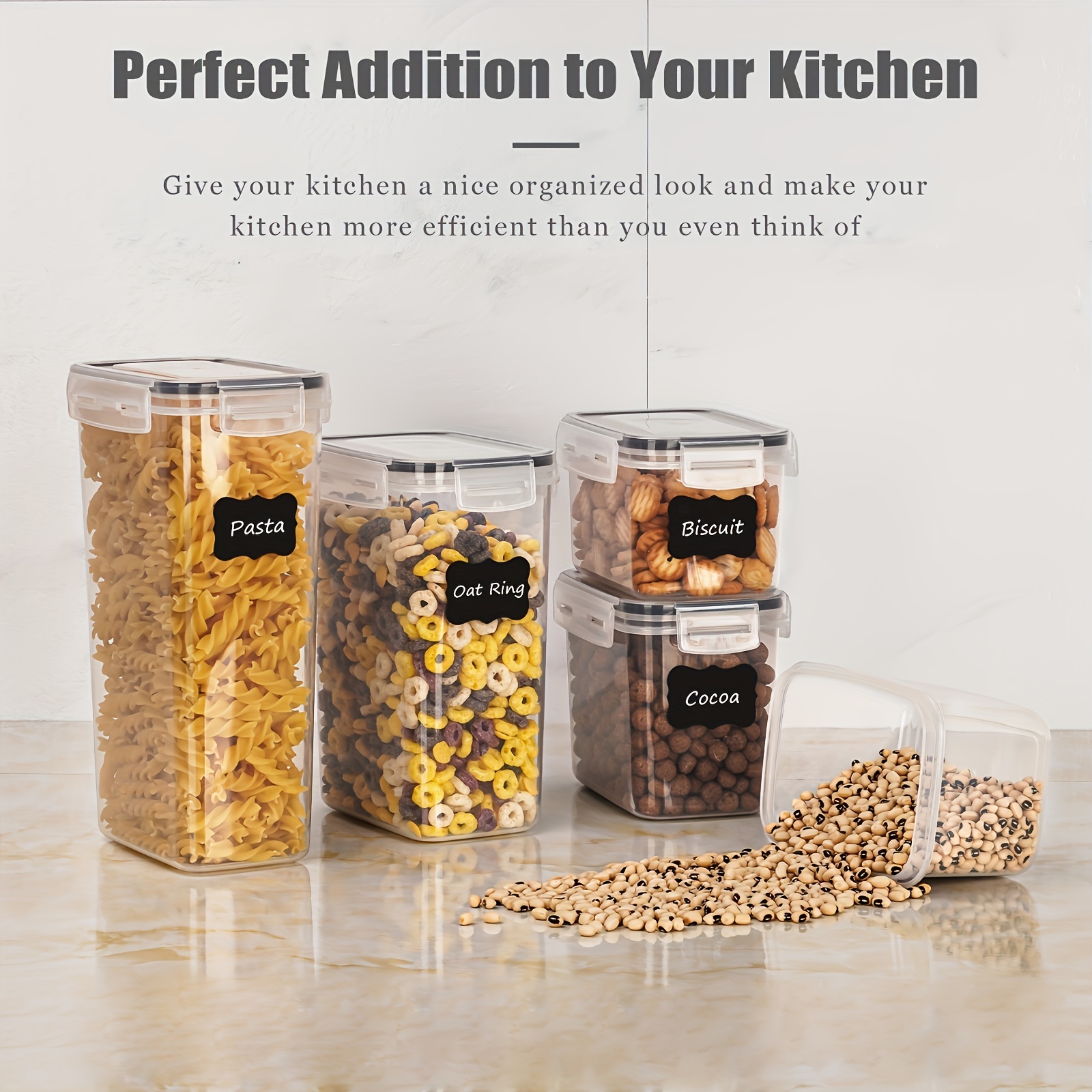 Airtight Food Storage Containers Set With Lids, Bpa Free Plastic Dry Food  Canisters For Kitchen Pantry Organization, Dishwasher Safe, With Labels -  Temu