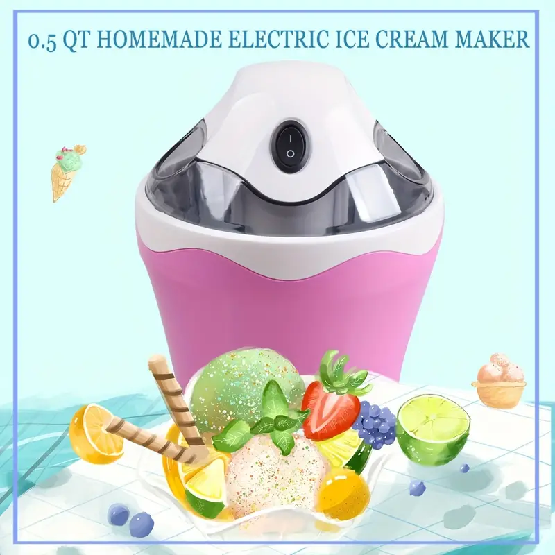 0.5 Qt Automatic Homemade Electric Ice Cream Maker, Ingredient Chute,  On/off Switch Easy Control, Transparent Window, Blue Ideal Single Ice Cream  Machine, Makes Cool Taste In Between 10 To 15 Minutes - Temu Japan