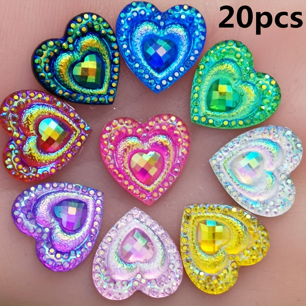2d Flat, 20pcs 1.6cm /0.63in Ab Colors Flatback Resin Heart For Earrings Accessories Jewelry Making Setting Bezel Tray Pendant Charms Apparel Accessories Random Color