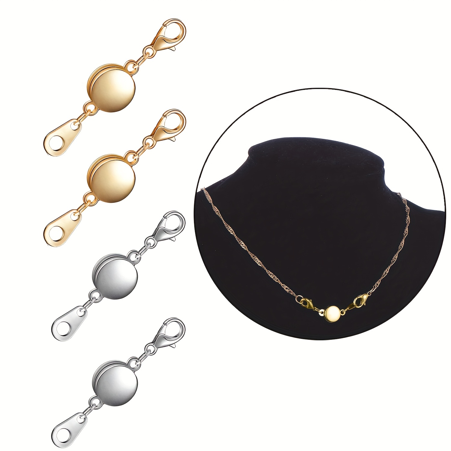 Qulltk Magnetic Necklace Extender Silver and 14K Gold Adjustable Chain  Extenders for Necklaces,Magnetic Necklace Clasps and Closures with Extender