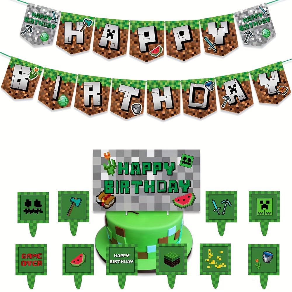 YOOYEH Minecraft,Decoraciones de fiesta de cumpleaños, 1 pancarta de feliz  cumpleaños, 9 decoraciones para tartas, suministros de decoración para  fiestas de cumpleaños para niños y niñas : : Hogar y cocina