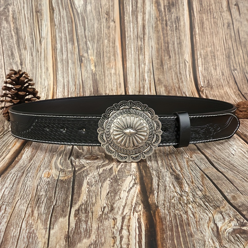 Vintage Oval Flower Buckle Women's Western Belt