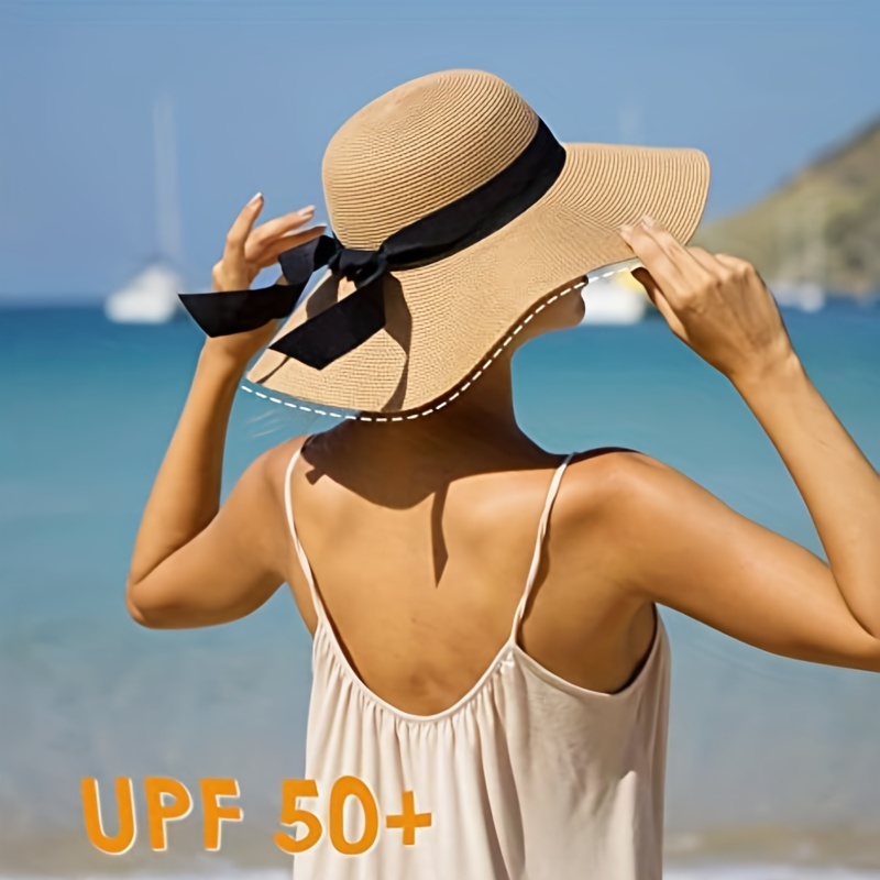 Women's Foldable Floppy Sun Hat Wide Brim UV Protection Straw Hat Solid