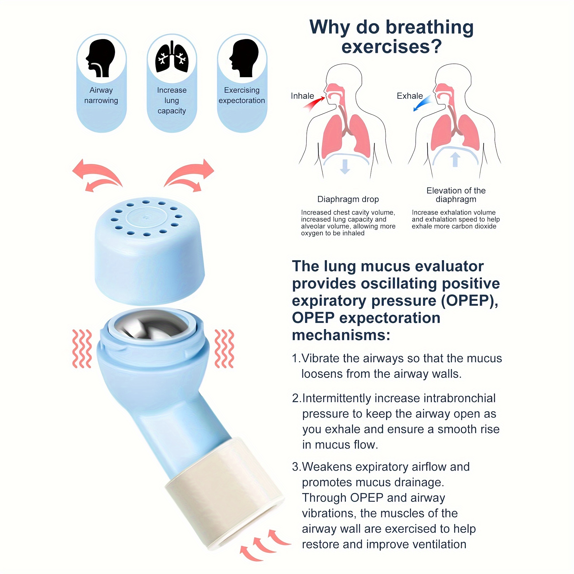 2 Pièces Handheld Breathing Trainers et Mucus Removal Device, Améliore la  Capacité Pulmonaire et La santé Respiratoire, Exerciseur Pulmonaire avec 2  Perles, pour les Poumons, Clear Mucus From Airways : : Hygiène