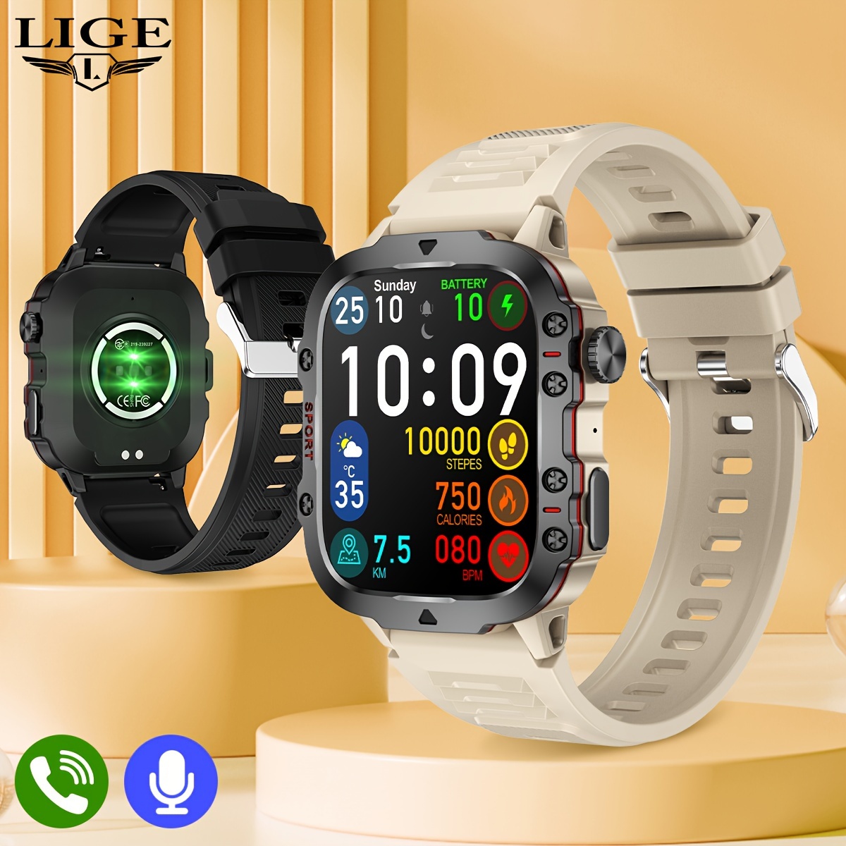 

Lige Smart Watch (wireless Call) For Women Men, 1.96" Hd Display, Multi Sports Modes, Voice Assistant, Breathing Exercise, Sleep Monitoring, 3atm Waterproof, Sports Pedometer Watch For Android Ios
