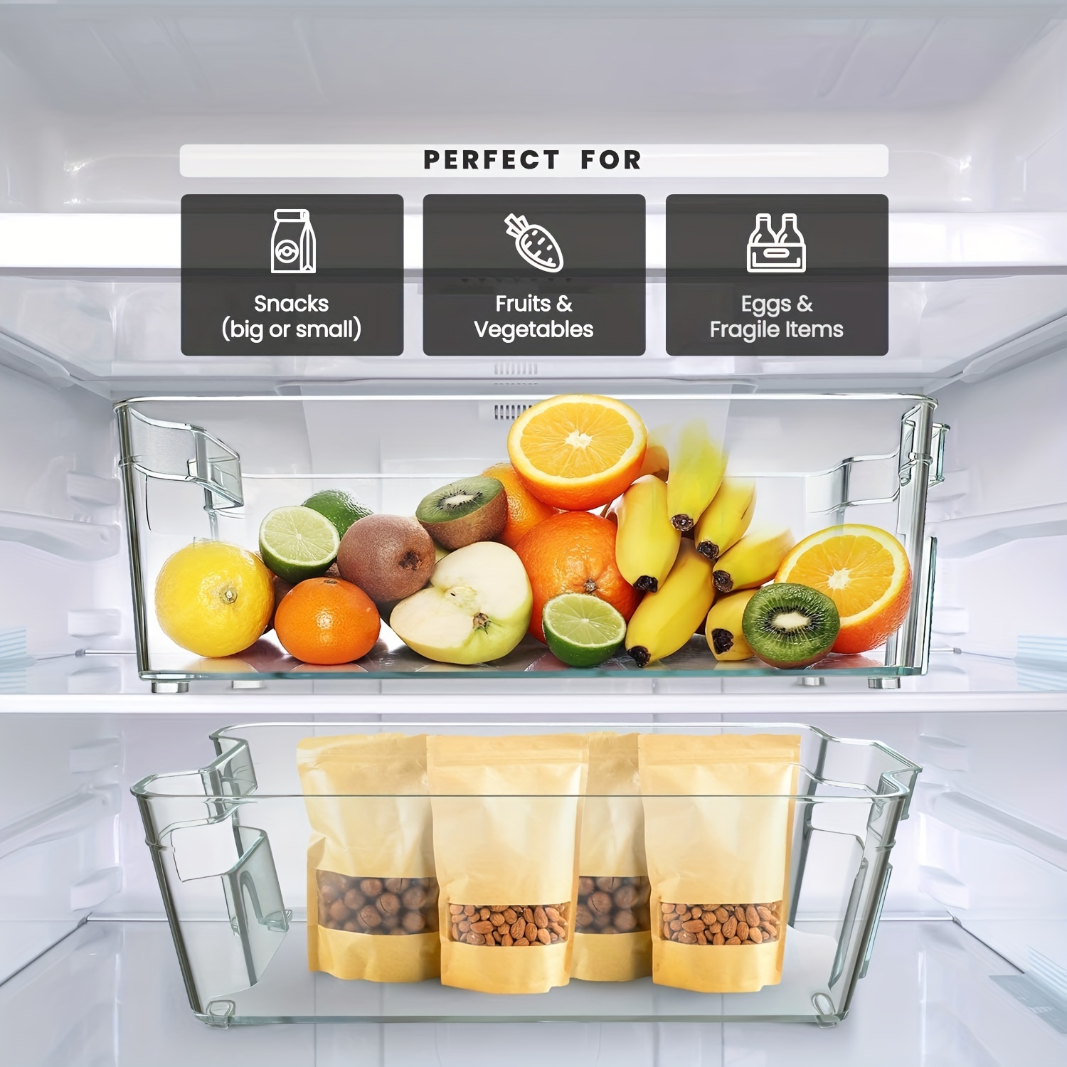 2pcs Large Storage Organizer Bins for Pantry Kitchen refrigerator