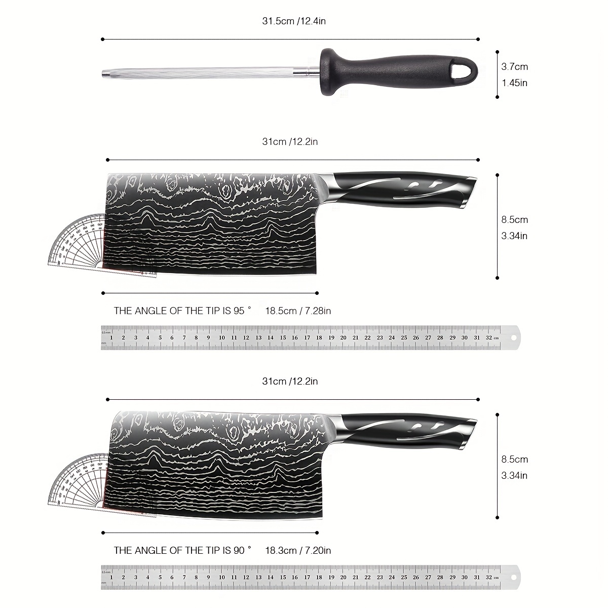  Juego de cuchillos de cocina, juegos de cuchillos de 18 piezas  para cocina con bloque y afilador, juego de cuchillos de acero inoxidable  con barra de cuchillo, 6 cuchillos de carne