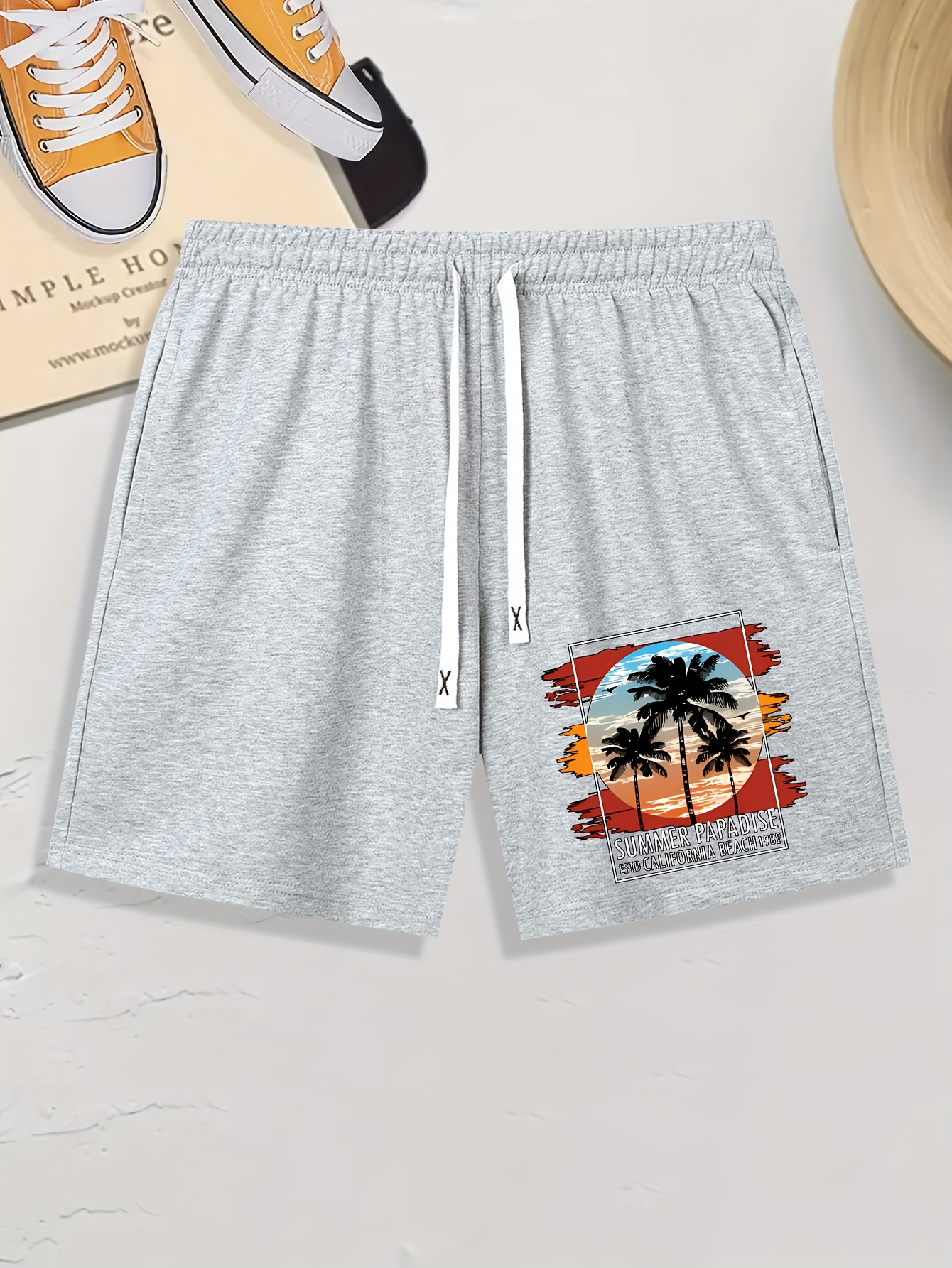 Men's Summer Paradise Graphic Shorts Casual Slightly Stretch - Temu