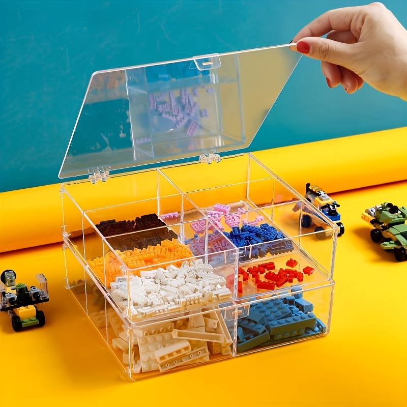 Cube Storage Organizer Bins for Lego Plastic Kids Child Toy Containers with  Bricks Baseplate Lids Craft Box 3 Layers Stackable Adjustable Compartments