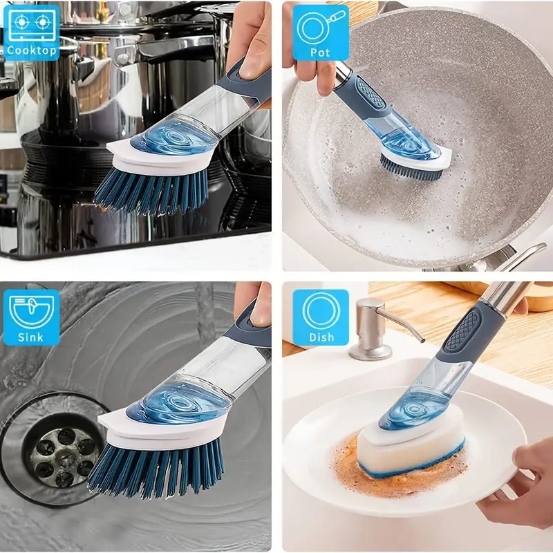 Dish Cleaning Brush Soap Dispensing Dish Brush Set With - Temu