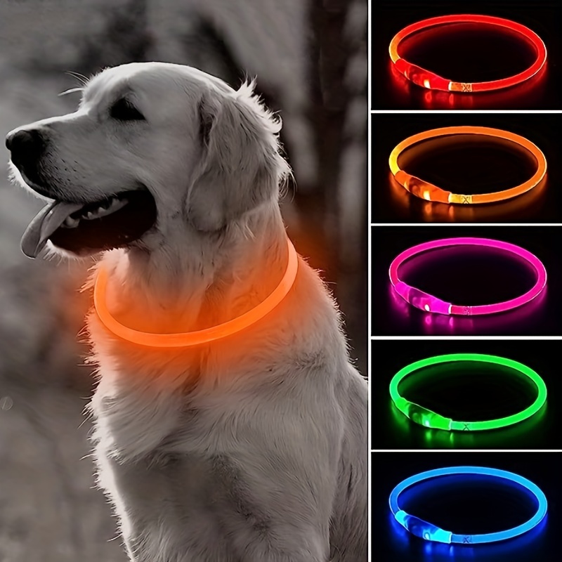 Collar De Perro Con Luz De Deguridad Para Noche Luces Brillantes Nylon  Mascotas