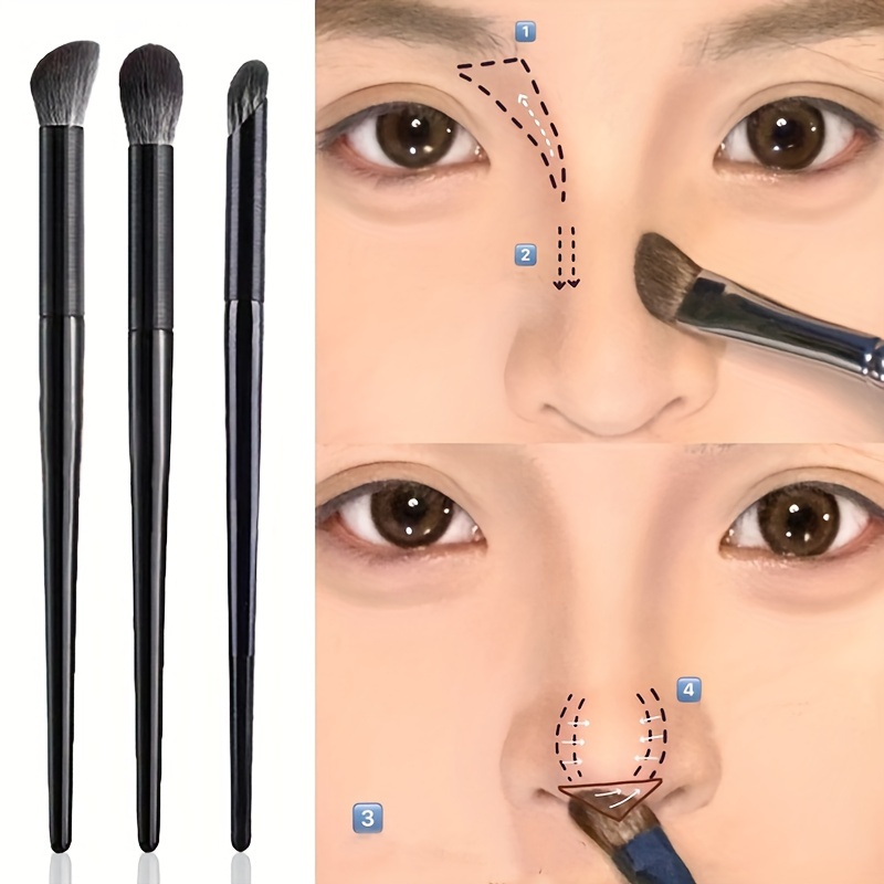 

Ensemble de 3 pinceaux Kabuki pour le nez, poils en nylon hypoallergéniques ovales, adaptés à tous les types de peau, outils de maquillage professionnels avec manche en plastique ABS