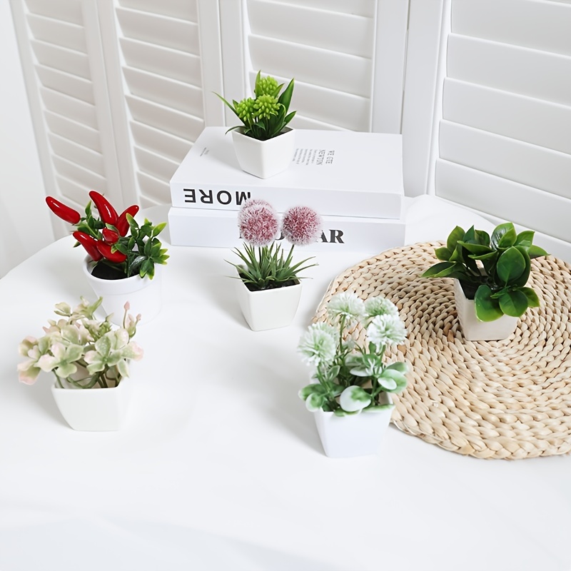 6pcs Artificial Plants Indoor Fake Flowers with Pot, Small Artificial  Plants for Home Decor Indoor, Mini Artificial Flowers for Home, Window