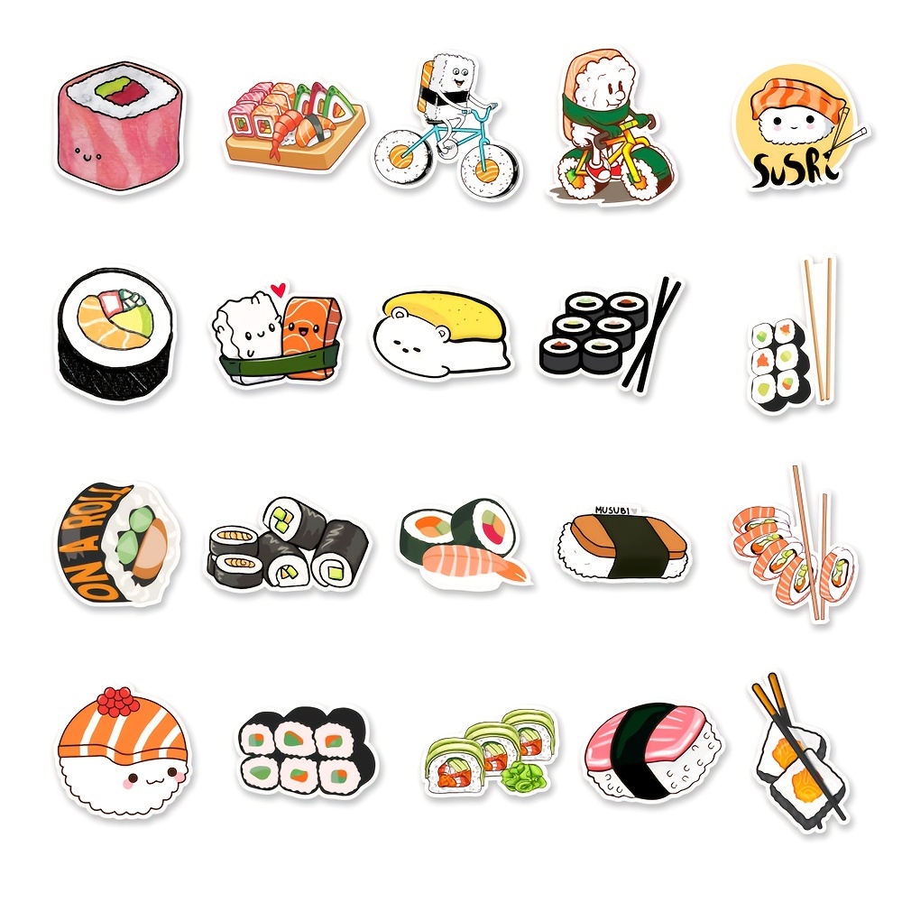 50 Sushi Doodle Stickers for Laptops, Water Bottles & More