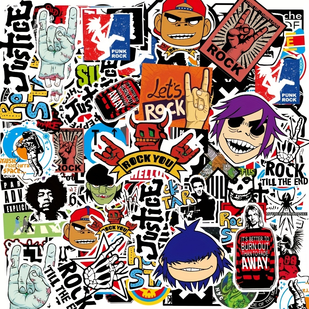 100 Pcs Rock Band Stickers Pack, Punk Rock and roll Stickers,Classic Music  Stickers for Guitar Water Bottles Laptop Phone Skateboard Luggage,for Teens