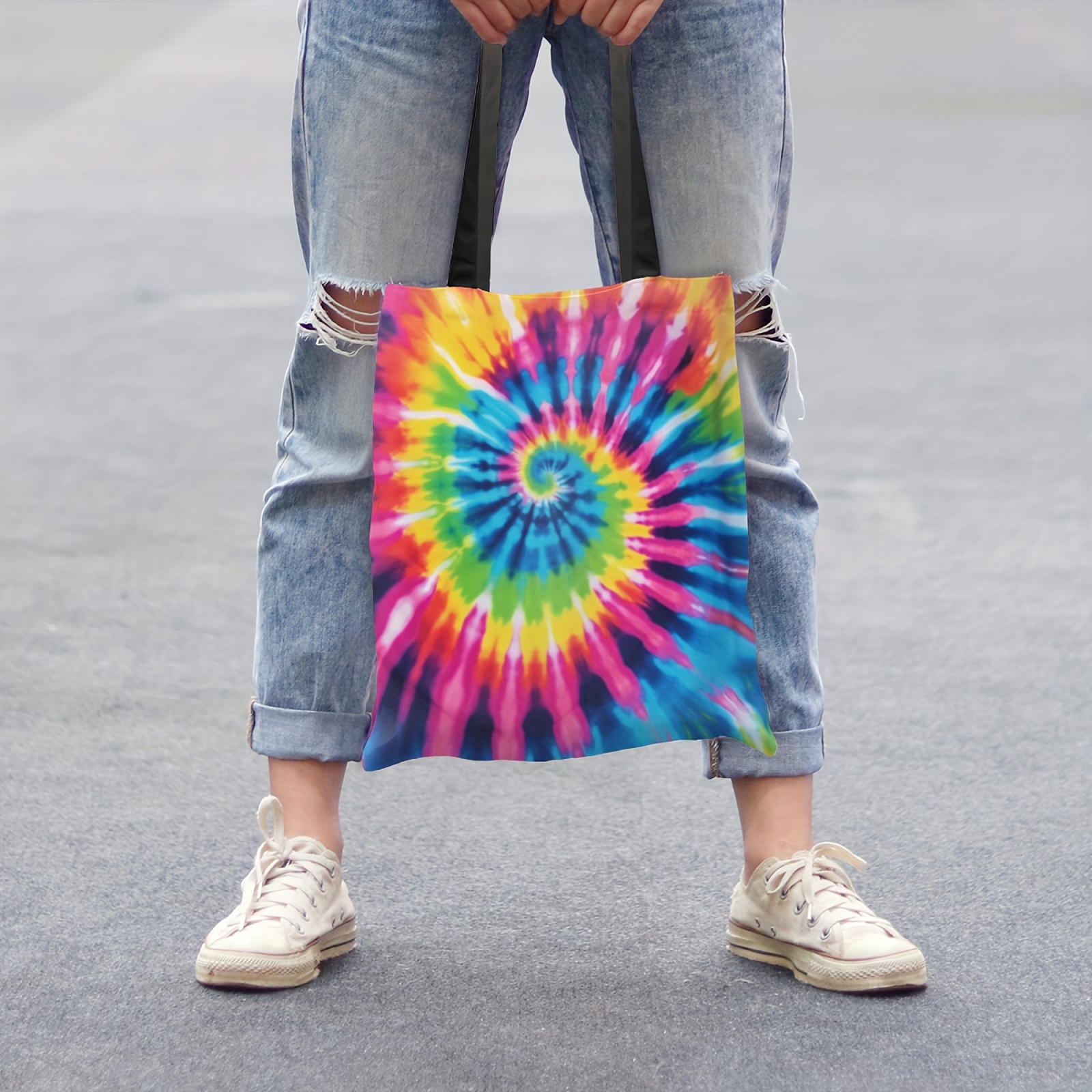 

1pc Rainbow Tie Dye Pattern Tote Bag, Large Capacity Shoulder Bag, Women's Casual Handbag For Work School Shopping