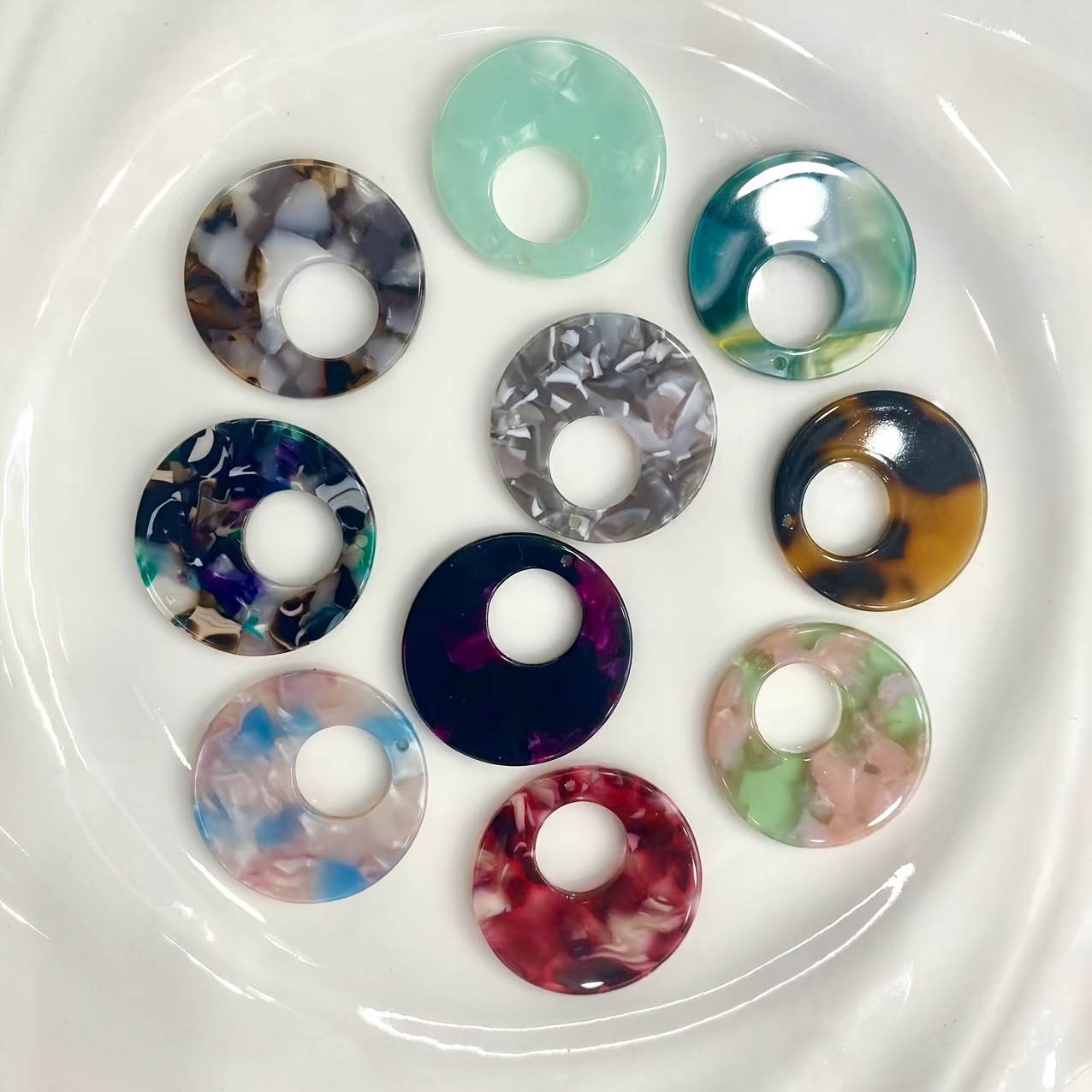 10pcs Multicolor Glossy Acetate Circular Pendants With - High-quality, Easy-to-use For & Crafts, Charms For Jewelry Making