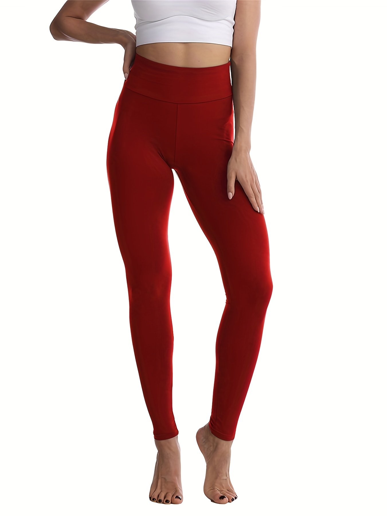 Yuiboo Red Solid Color Pure Plain Yoga Leggings for Women with Pockets  Pants Sports High Waisted Compression Leggings for Women X-Small at   Women's Clothing store