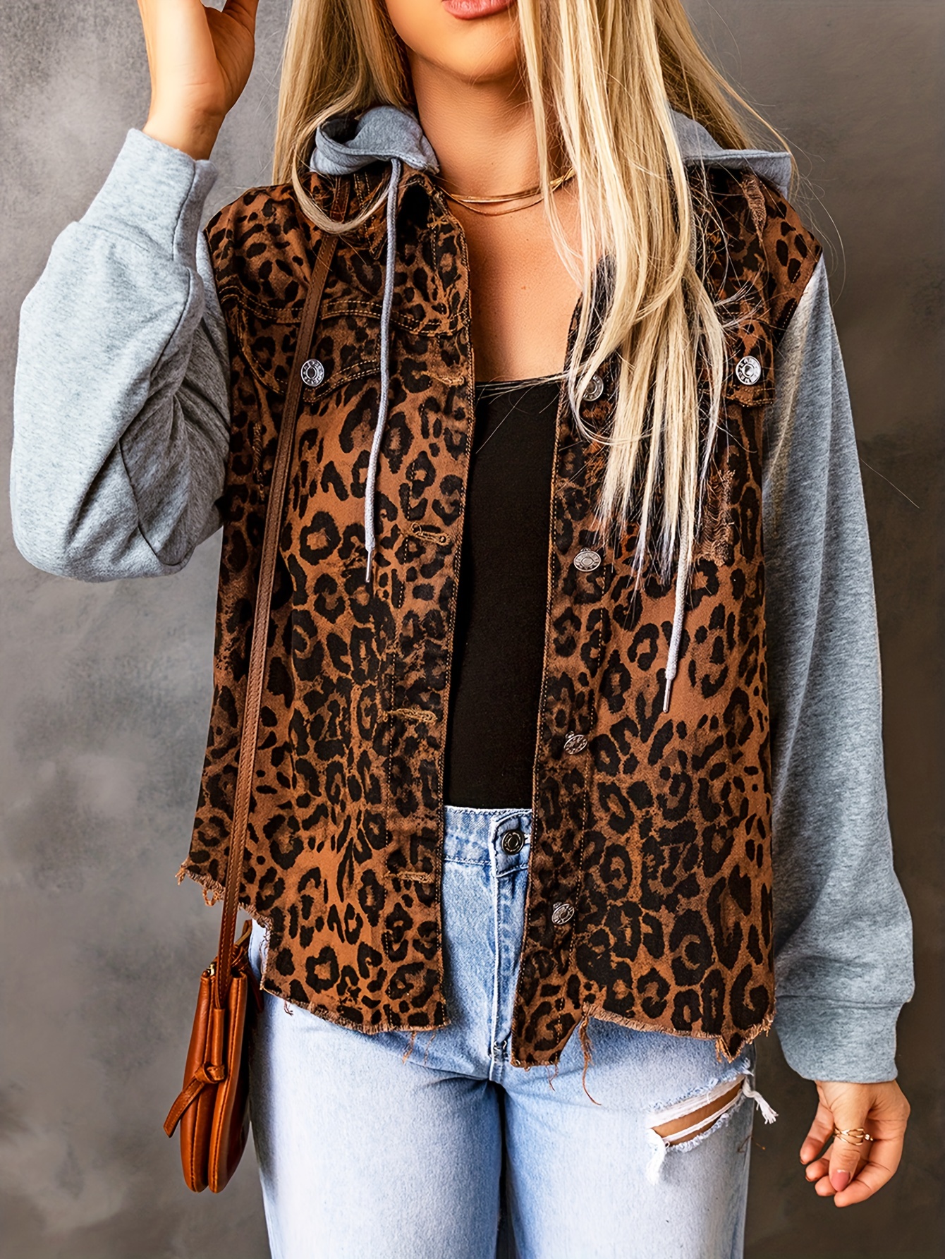 Womens leopard 2024 print denim jacket