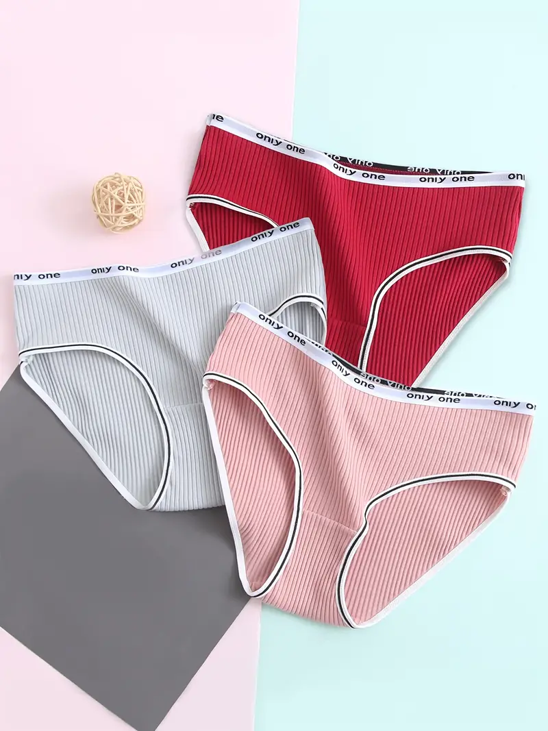 Letter Belt Ribbed Cotton Bikini Panties Simple Breathable - Temu