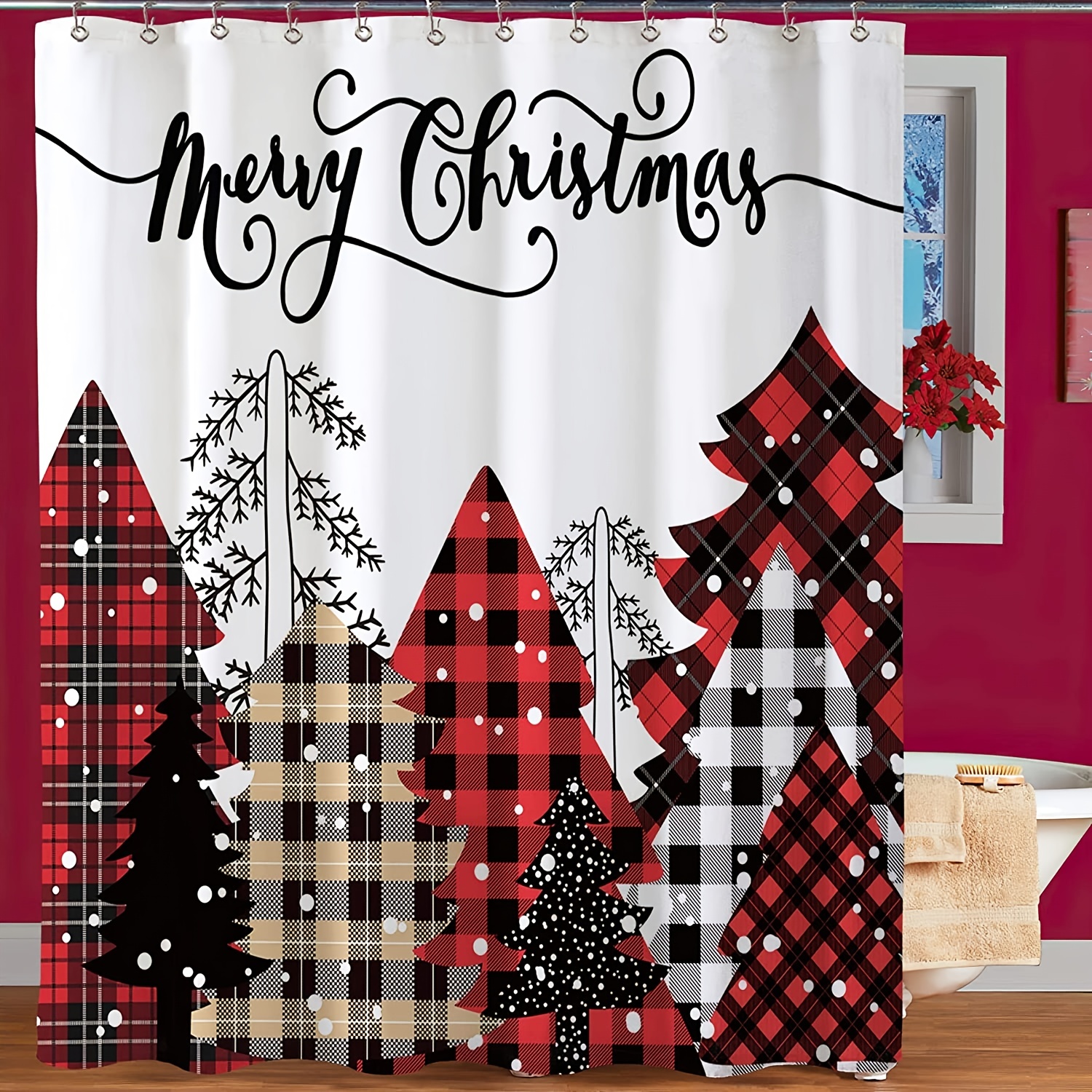 Waterproof Fabric Shower Curtain, Christmas Tree Shower Curtain for  Bathroom Curtains Bathtubs Hotel Washable Shower Curtains with 12 Hooks  Stall