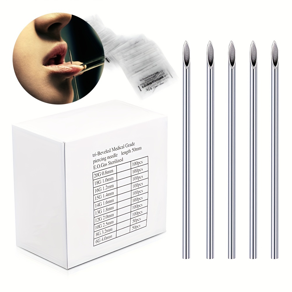 Body Piercing Needle,100pcs Body Piercing Needle 14G Stainless