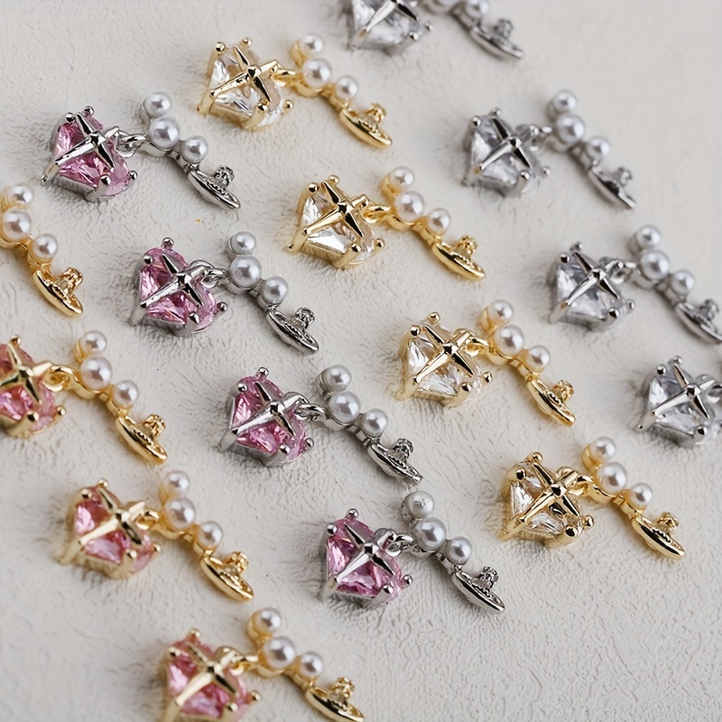 Heart Pearl Crystal Gems Nail Charms 2 Pcs
