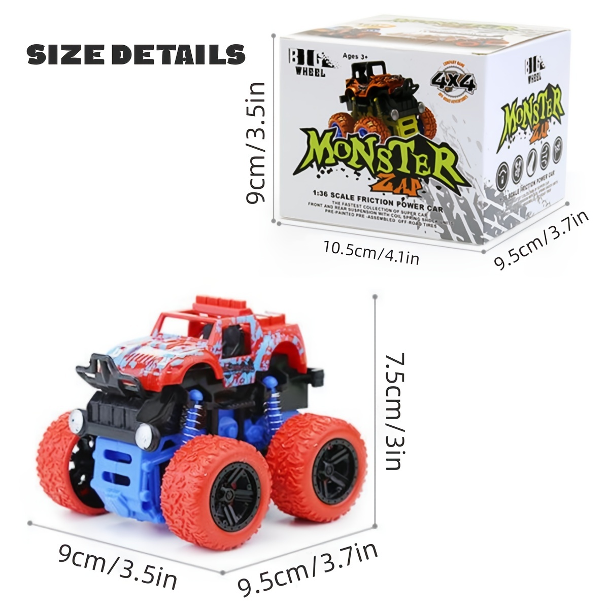 1pc 3 5x3 7x3inch 8 9x9 4x7 62cm Monster Trucks Inertia 4wd Car Toys  Friction Powered Car Toys Toddlers Kids Birthday Christmas Party Supplies Gift  Boys Girls, Quick & Secure Online Checkout